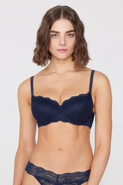 Reggiseno Balconcino Pizzo Riciclato Full Coverage Prague Donna Blu miniatura 2