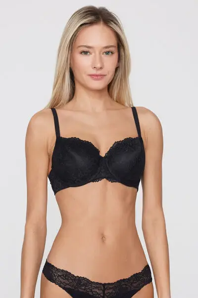 Reggiseno Balconcino Pizzo Riciclato Full Coverage Prague Donna Nero miniatura 2