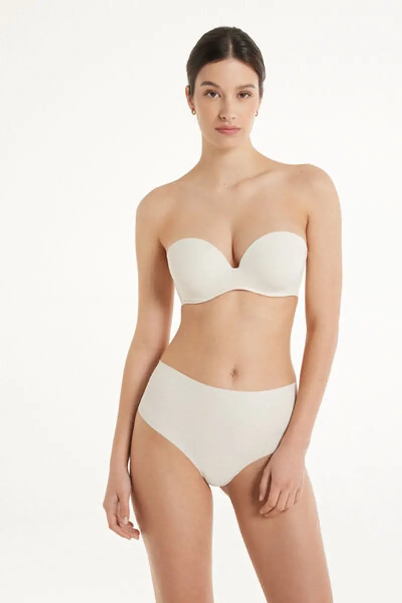 Tezenis Reggiseno Fascia Imbottita Scollata Microfibra Riciclata Donna Avorio Taglia 1B miniatura 3