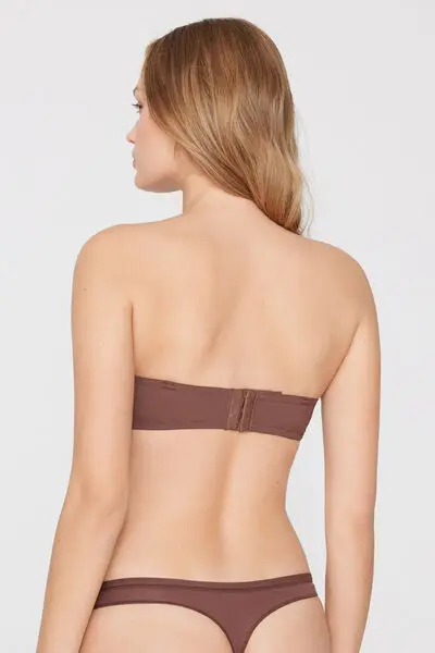 Reggiseno Fascia Imbottita Scollata Microfibra Riciclata Donna Marrone miniatura 3