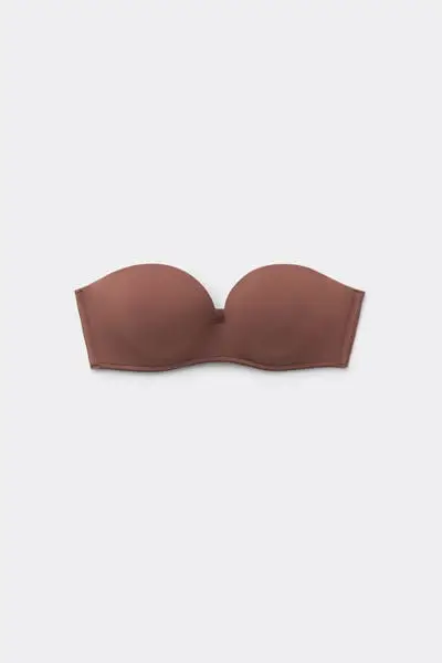 Reggiseno Fascia Imbottita Scollata Microfibra Riciclata Donna Marrone