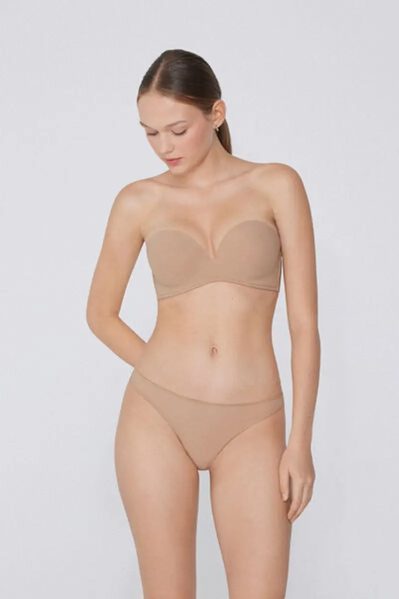 Tezenis Reggiseno Fascia Imbottita Scollata Microfibra Riciclata Donna Naturale Taglia 1B miniatura 3