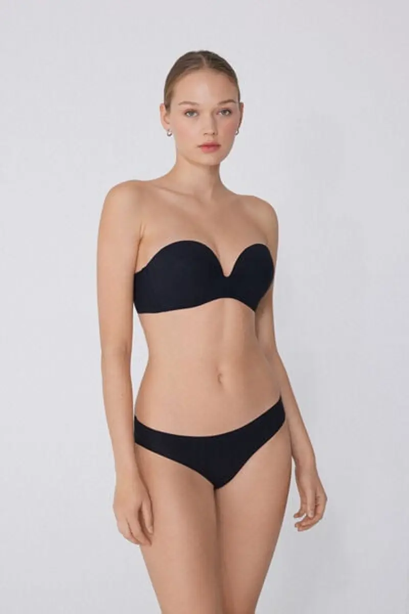 Tezenis Reggiseno Fascia Imbottita Scollata Microfibra Riciclata Donna Nero Taglia 1B miniatura 3