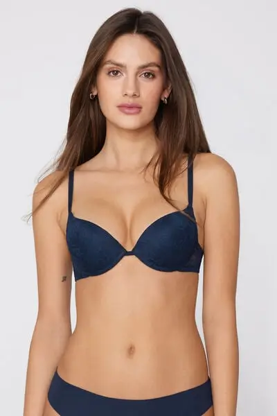Reggiseno Super Push-up in Pizzo Riciclato Los Angeles Donna Blu miniatura 2