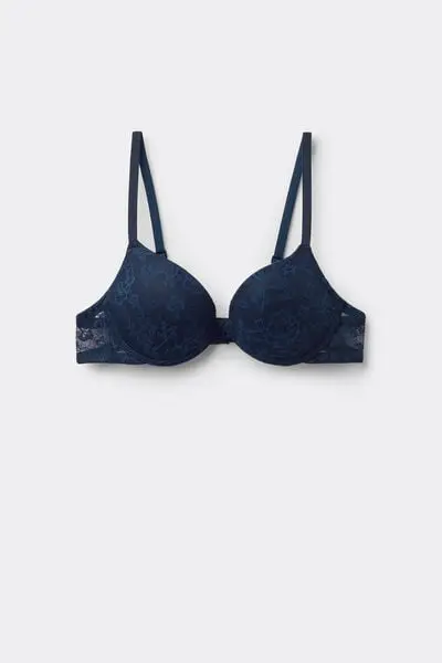 Reggiseno Super Push-up in Pizzo Riciclato Los Angeles Donna Blu