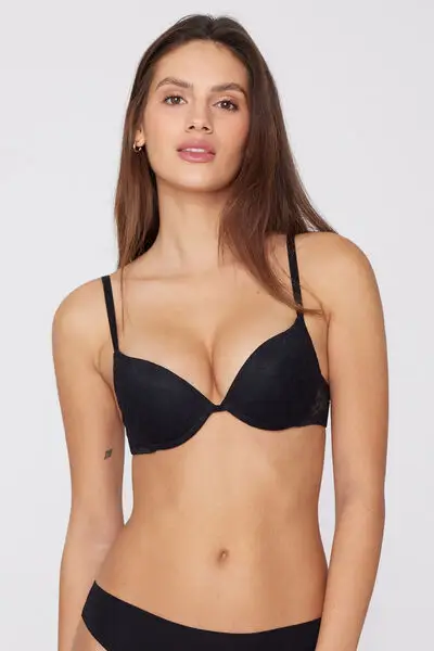 Reggiseno Super Push-up in Pizzo Riciclato Los Angeles Donna Nero miniatura 2