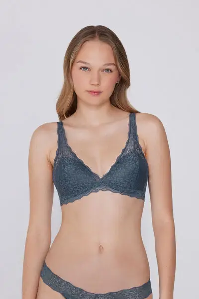 Reggiseno Triangolo in Pizzo Riciclato Havana Donna Grigio Scuro miniatura 2