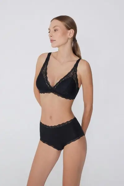 Reggiseno Triangolo in Pizzo Riciclato Havana Donna Nero miniatura 2