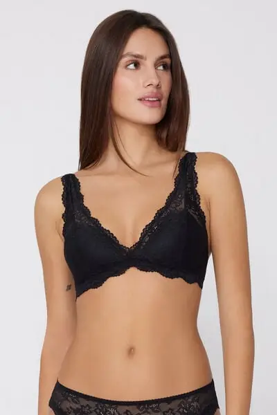 Reggiseno Triangolo in Pizzo Riciclato Havana Donna Nero miniatura 2