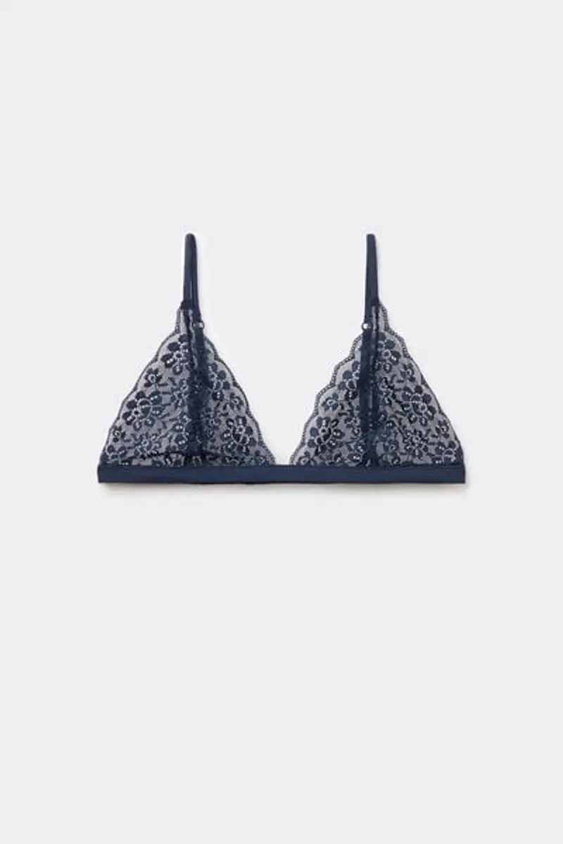 Tezenis Reggiseno Triangolo Lisbon Senza Imbottitura in Pizzo Riciclato Donna Blu Taglia 1B