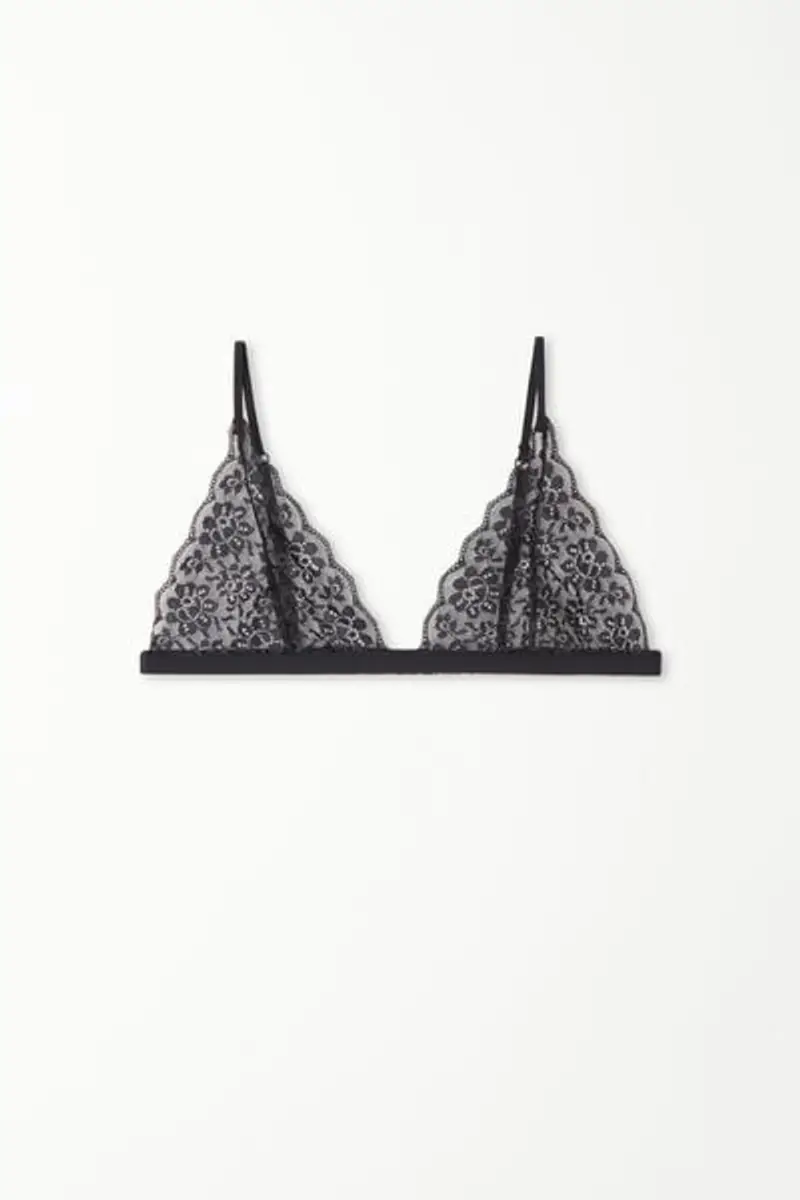 Tezenis Reggiseno Triangolo Lisbon Senza Imbottitura in Pizzo Riciclato Donna Nero Taglia 1B