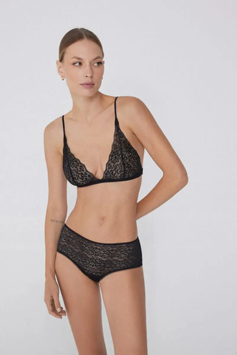 Tezenis Reggiseno Triangolo Lisbon Senza Imbottitura in Pizzo Riciclato Donna Nero Taglia 1B miniatura 3
