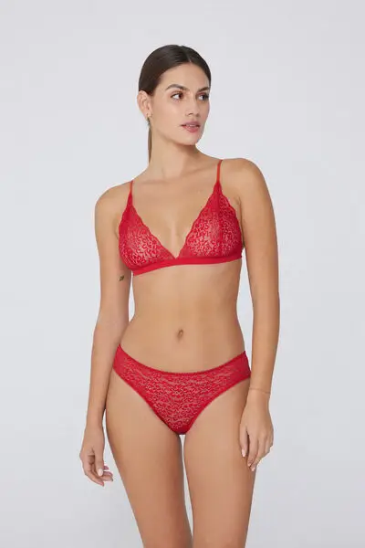 Reggiseno Triangolo Lisbon Senza Imbottitura in Pizzo Riciclato Donna Rosso miniatura 2