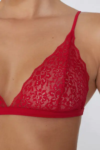Reggiseno Triangolo Lisbon Senza Imbottitura in Pizzo Riciclato Donna Rosso miniatura 3