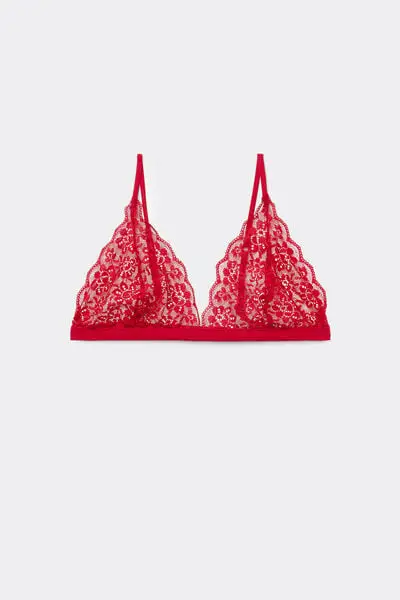 Reggiseno Triangolo Lisbon Senza Imbottitura in Pizzo Riciclato Donna Rosso