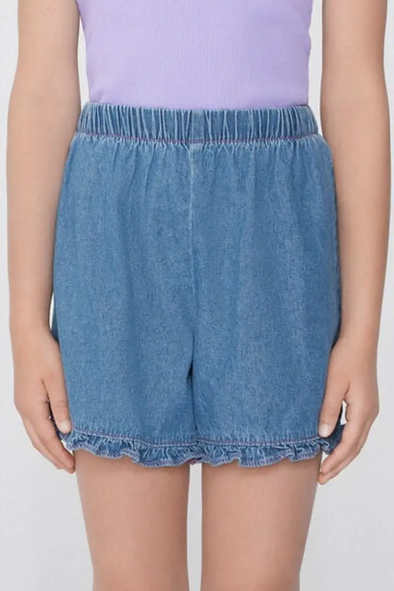 Tezenis Short in Denim con Ruches Bimba Bambina Blu Taglia 10-11