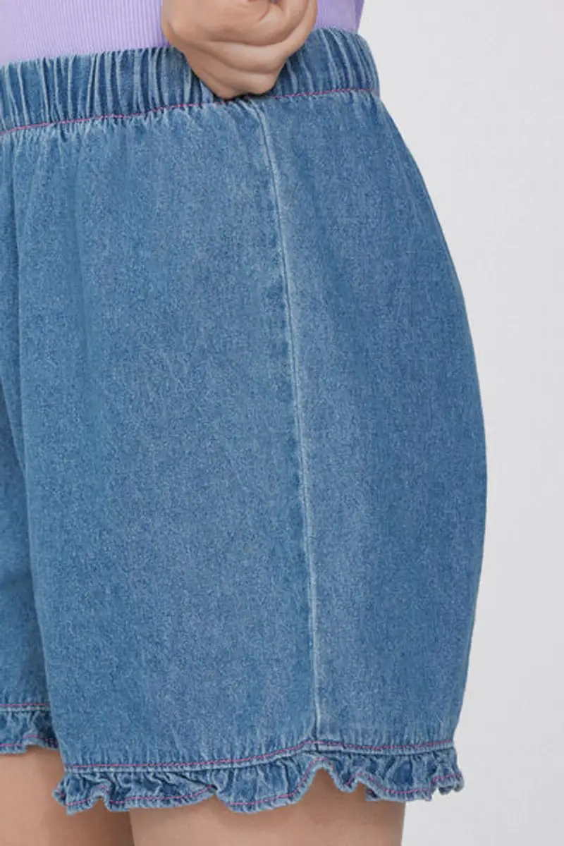 Tezenis Short in Denim con Ruches Bimba Bambina Blu Taglia 10-11 miniatura 3