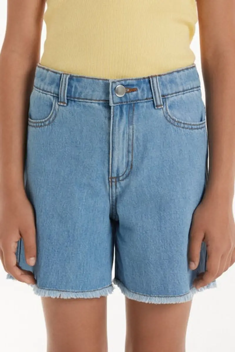Tezenis Short in Denim Sfrangiati Bambina Azzurro Taglia 10-11