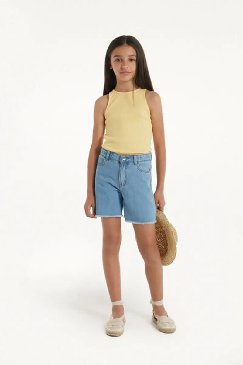 Tezenis Short in Denim Sfrangiati Bambina Azzurro Taglia 10-11 miniatura 2