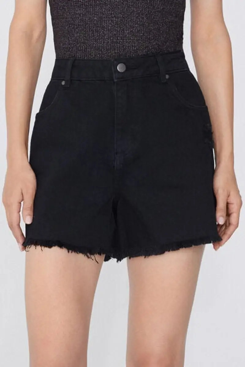 Tezenis Short in Denim Sfrangiati Donna Nero Taglia L