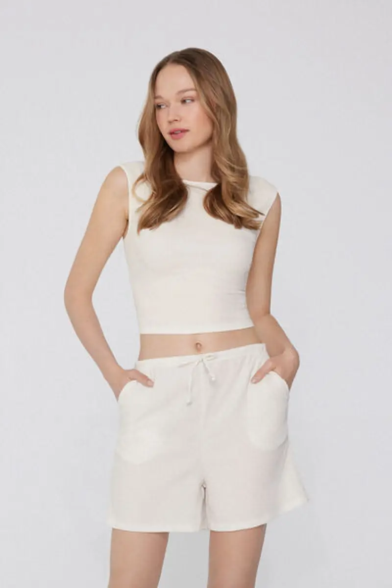 Tezenis Shorts Effetto Crepe con Coulisse Donna Bianco Taglia M miniatura 2