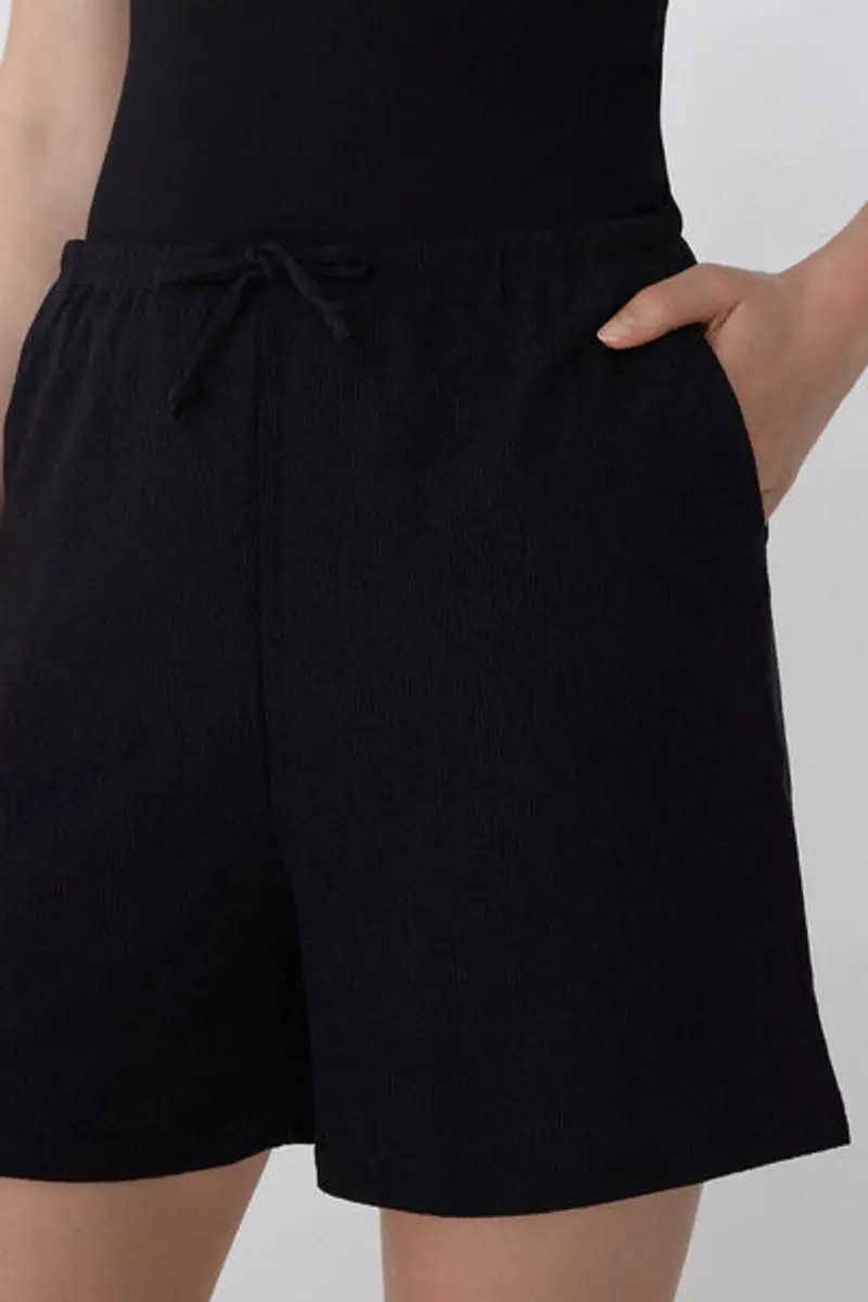 Tezenis Shorts Effetto Crepe con Coulisse Donna Nero Taglia L miniatura 3