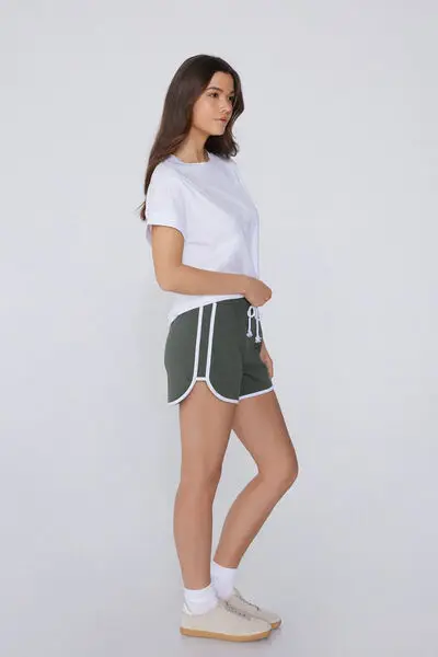Shorts Felpa Piping Donna Verde miniatura 3