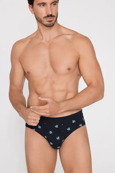 Slip in Cotone Elasticizzato Stampato Uomo Blu miniatura 2