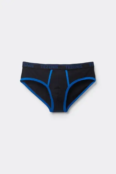 Slip in Cotone Organico con Bordi a Contrasto e Logo Uomo Blu