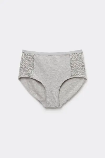 Slip Vita Alta Cotone e Pizzo Riciclato Donna Grigio