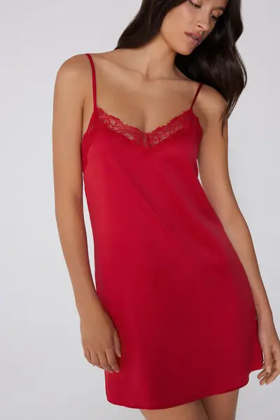 Sottoveste Raso e Pizzo Donna Rosso miniatura 3