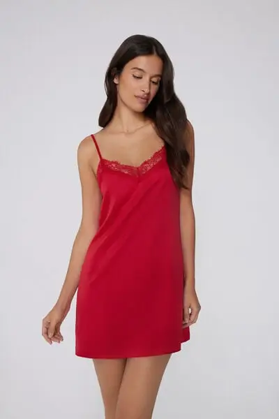 Sottoveste Raso e Pizzo Donna Rosso