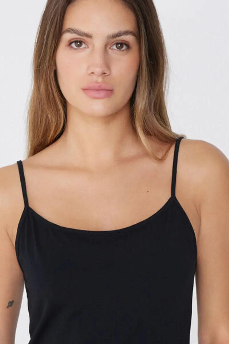 Tezenis Sottoveste Spalline Sottili in Cotone Donna Nero Taglia L miniatura 3