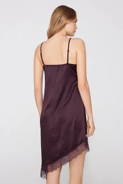 Sottoveste/Vestito Asimmetrica in Raso e Pizzo Donna Viola miniatura 2