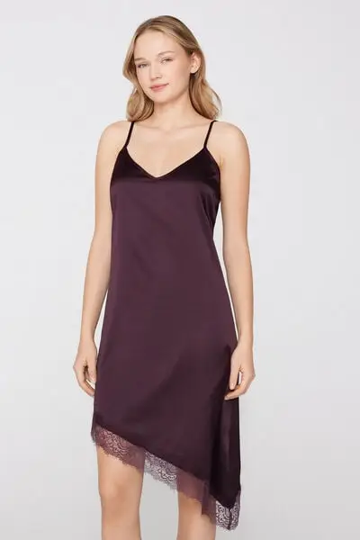 Sottoveste/Vestito Asimmetrica in Raso e Pizzo Donna Viola