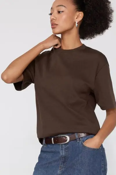 T-Shirt 100% Cotone Pesantezza Media Over Donna Marrone miniatura 3