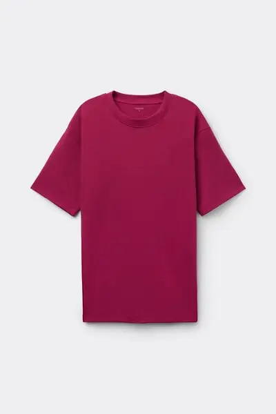 T-Shirt 100% Cotone Pesantezza Media Over Donna Rosso miniatura 2