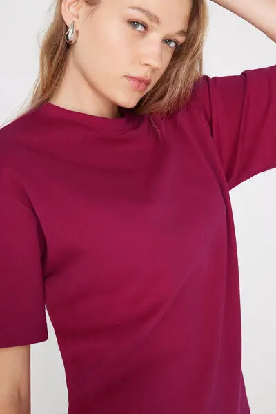 T-Shirt 100% Cotone Pesantezza Media Over Donna Rosso miniatura 3