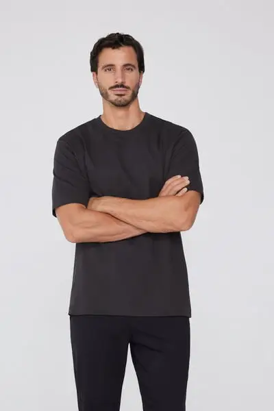 T-Shirt Girocollo 100% Cotone Pesante Uomo Grigio