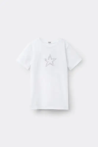 T-Shirt in Cotone Bimba con Stampa Bambina Bianco