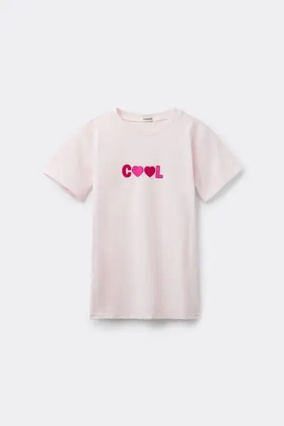 T-Shirt in Cotone Bimba con Stampa Bambina Rosa