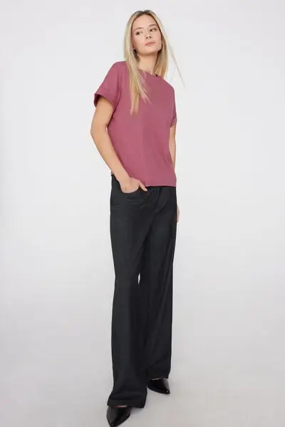 T-Shirt in Cotone con Risvolto Kimono Donna Rosa