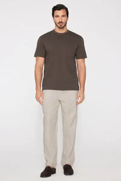 T-Shirt in Cotone Fiammato con Taschino Uomo Marrone