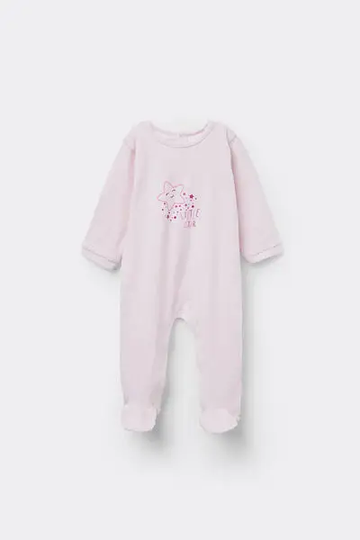 Tutina Bebè in Ciniglia di Cotone con Piedino Rosa (74 cm)