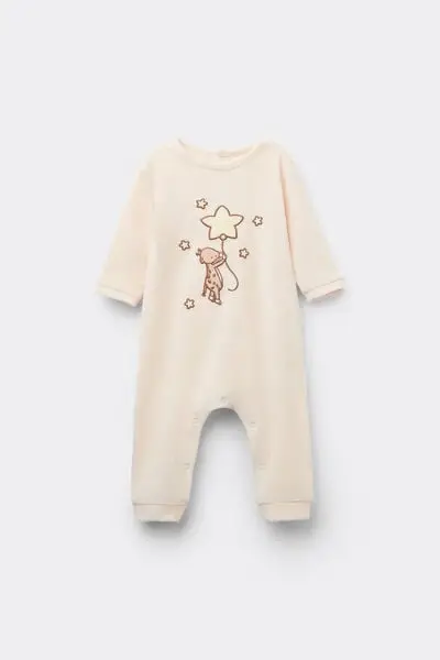 Tutina Bebè in Ciniglia di Cotone Pesante Avorio