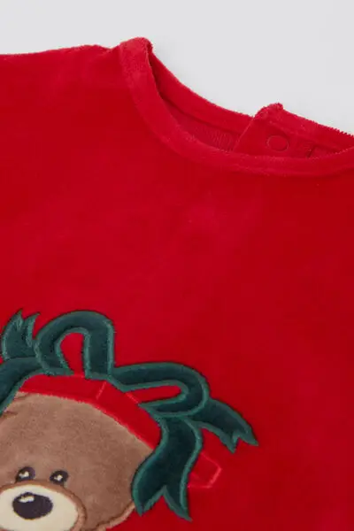 Tutina Bebè in Ciniglia di Cotone Pesante Rosso miniatura 3