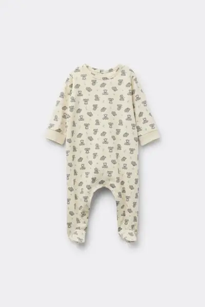 Tutina Bebè Manica Lunga 100% Cotone con Piedino Avorio