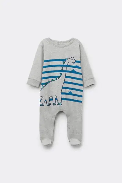 Tutina Bebè Manica Lunga 100% Cotone con Piedino Grigio