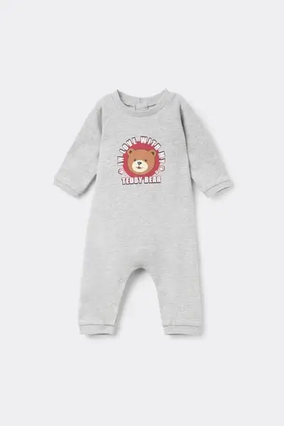 Tutina Bebè Manica Lunga in Felpa di Cotone Pesante Grigio