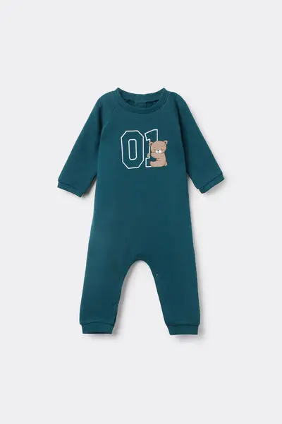 Tutina Bebè Manica Lunga in Felpa di Cotone Pesante Verde (56 cm)